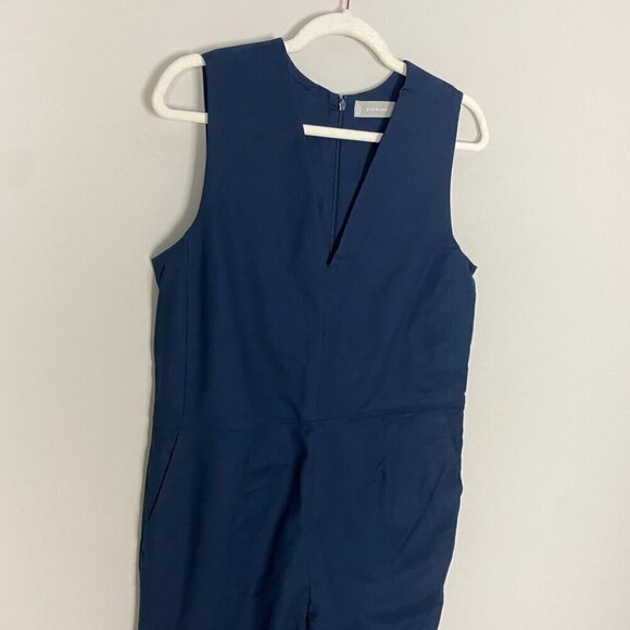 Everlane The Structured Cotton Jumpsuit Blue Sleeveless V Neck Pockets Womens 6 - Picture 3 of 7